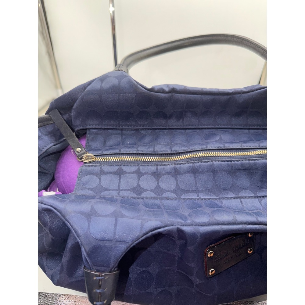 Kate Spade New York Navy Blue Jacquard Nylon Spade Pattern Shoulder Bag Tote - Picture 9 of 15